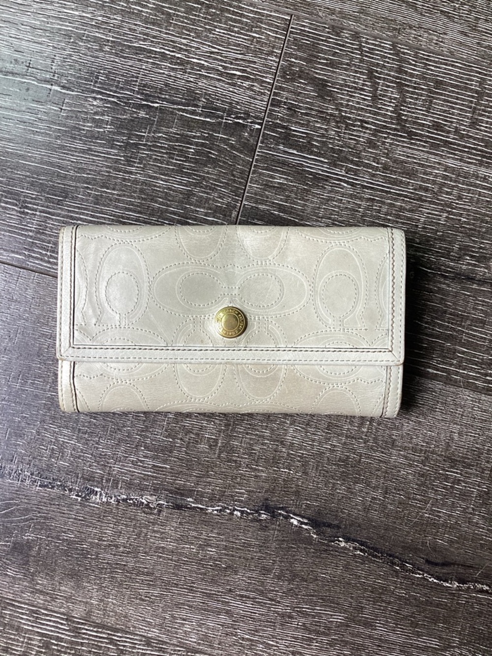 COACH Embossed Leather Signature Slim Envelope Wallet Cream/Ivory